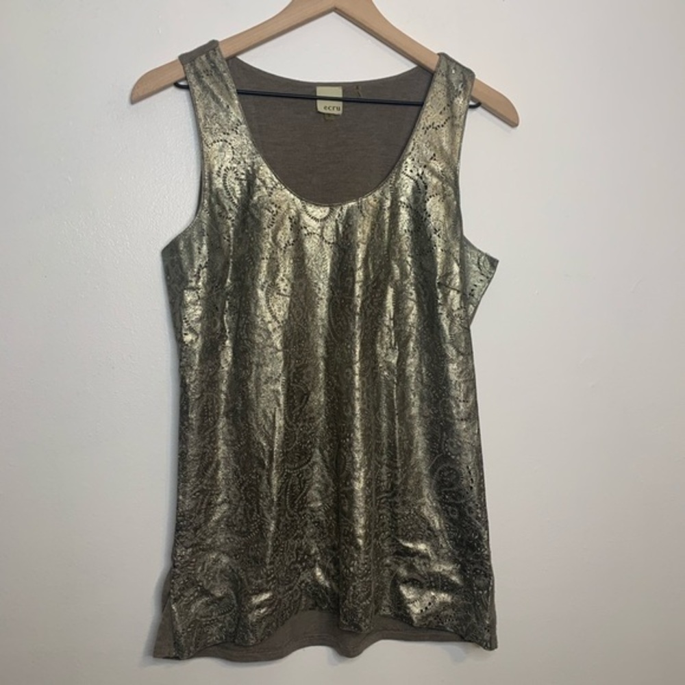 Ecru Leather Knit Gold Tan Tank Top